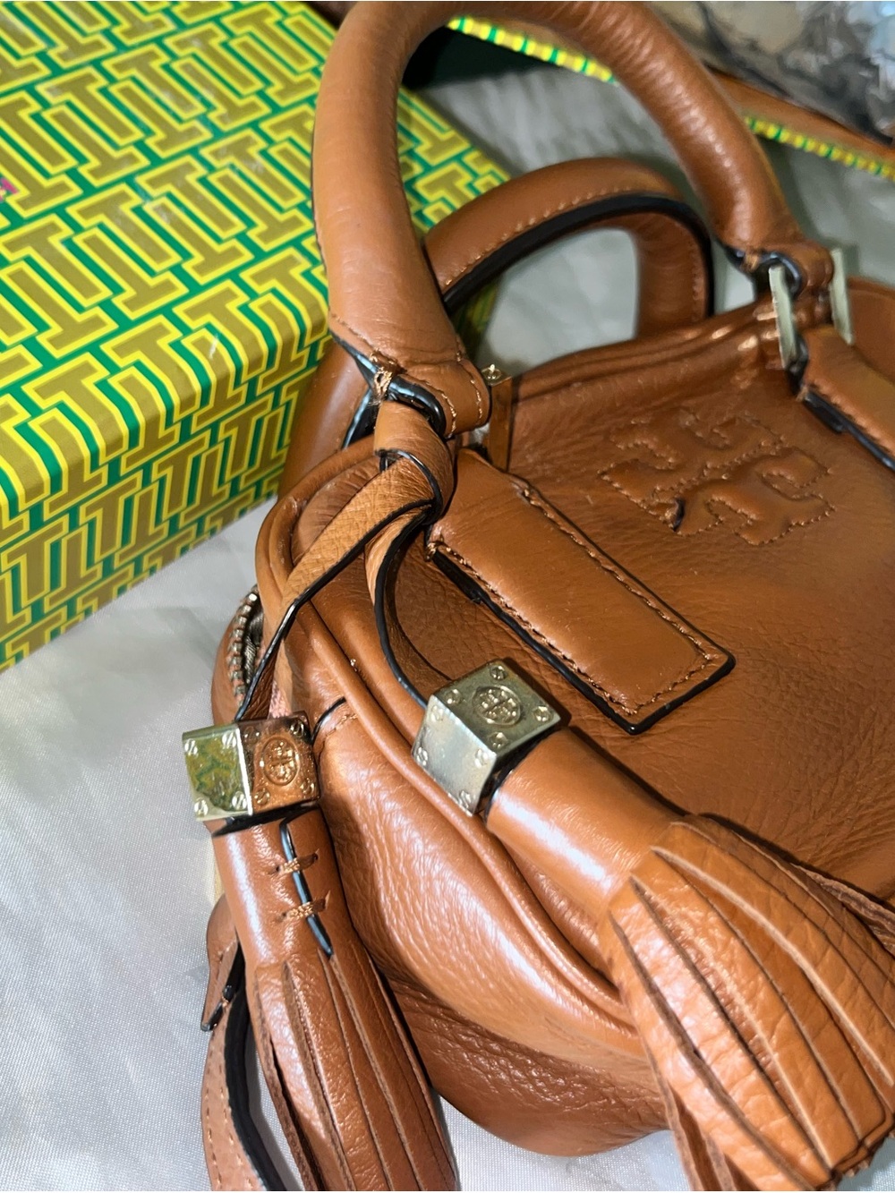 Tory Burch Miller Mini Satchel in Cognac Brown